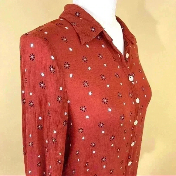 Francesca Harper 100% Rayon Burnt Orange Floral Button Down Shirt Size XXS - Picture 5 of 10